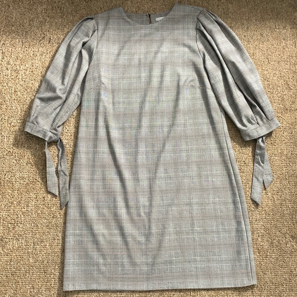 H&M Plaid Gingham Picnic Mini Dress Balloon Sleeve Size 10